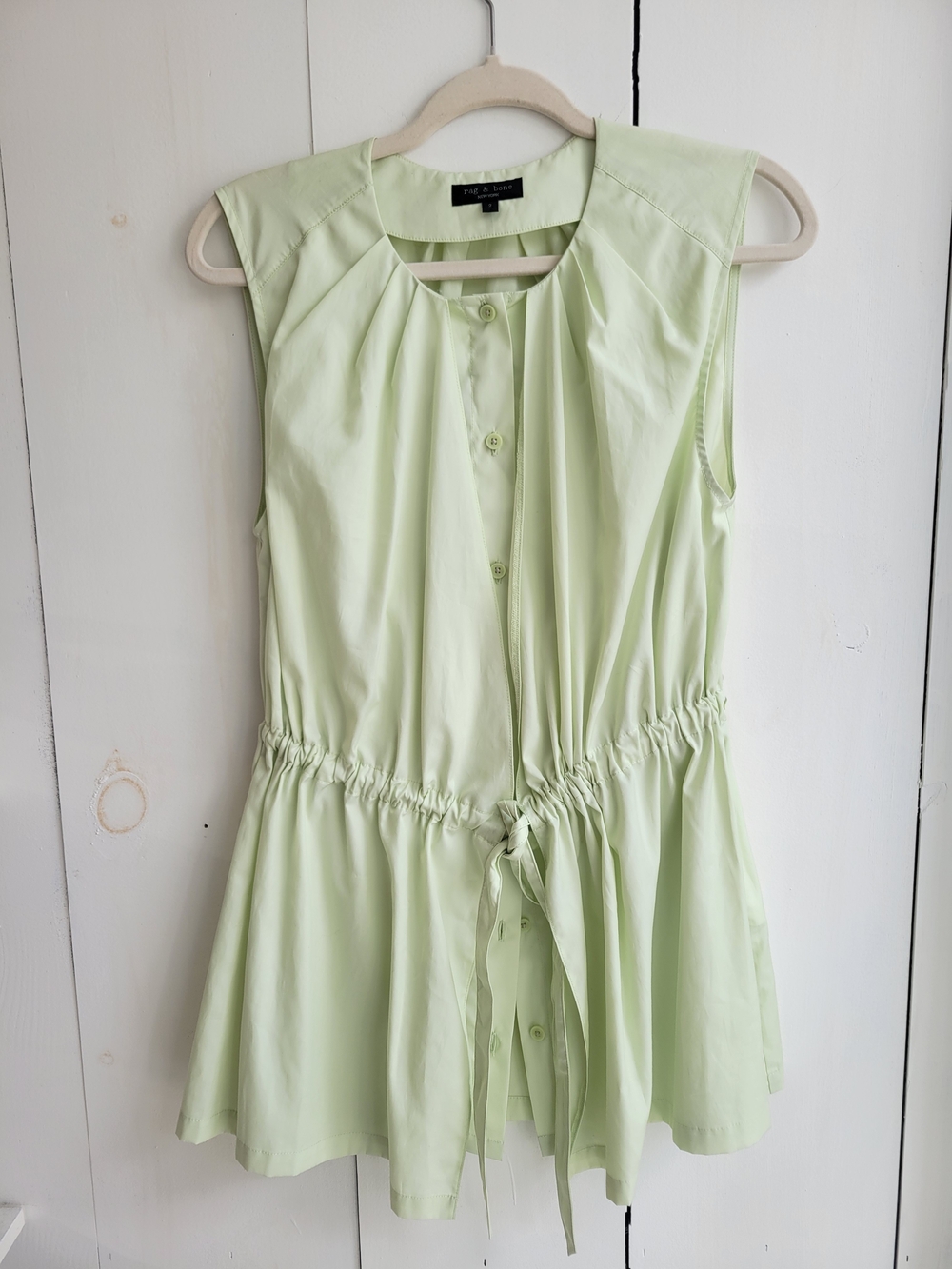 Rag & Bone Pleated Drawstring Sleeveless Top - Pale Green